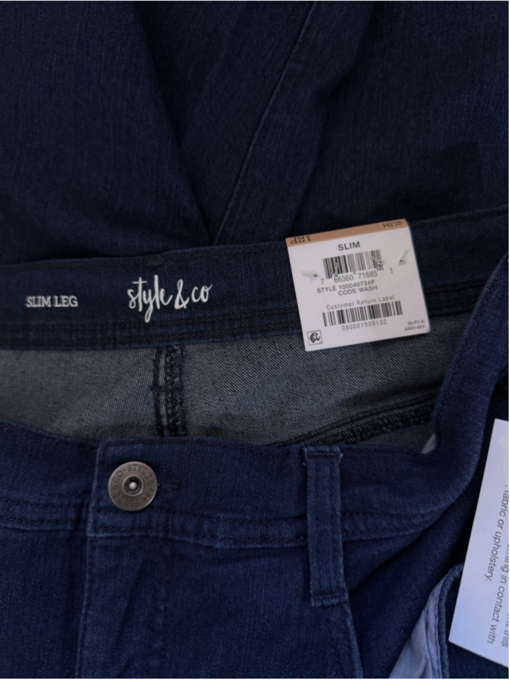 Style & Co 12 Petite Slim Leg Mid-Rise Dark Wash Jeans NWT