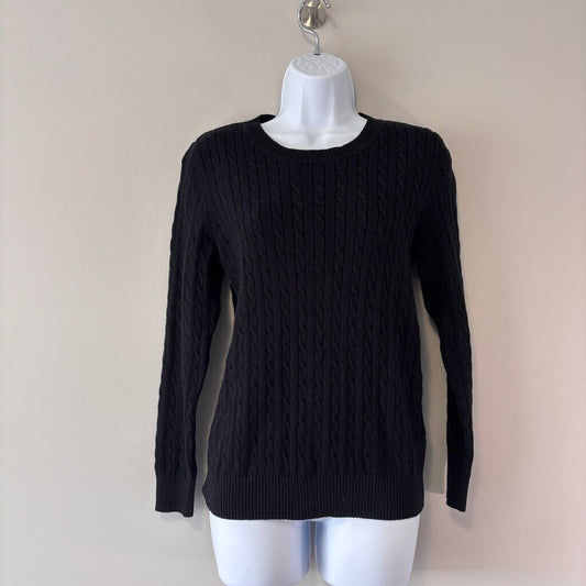 Karen Scott Women's Petite Medium 100% Cotton Black Cable-Knit Sweater NWT