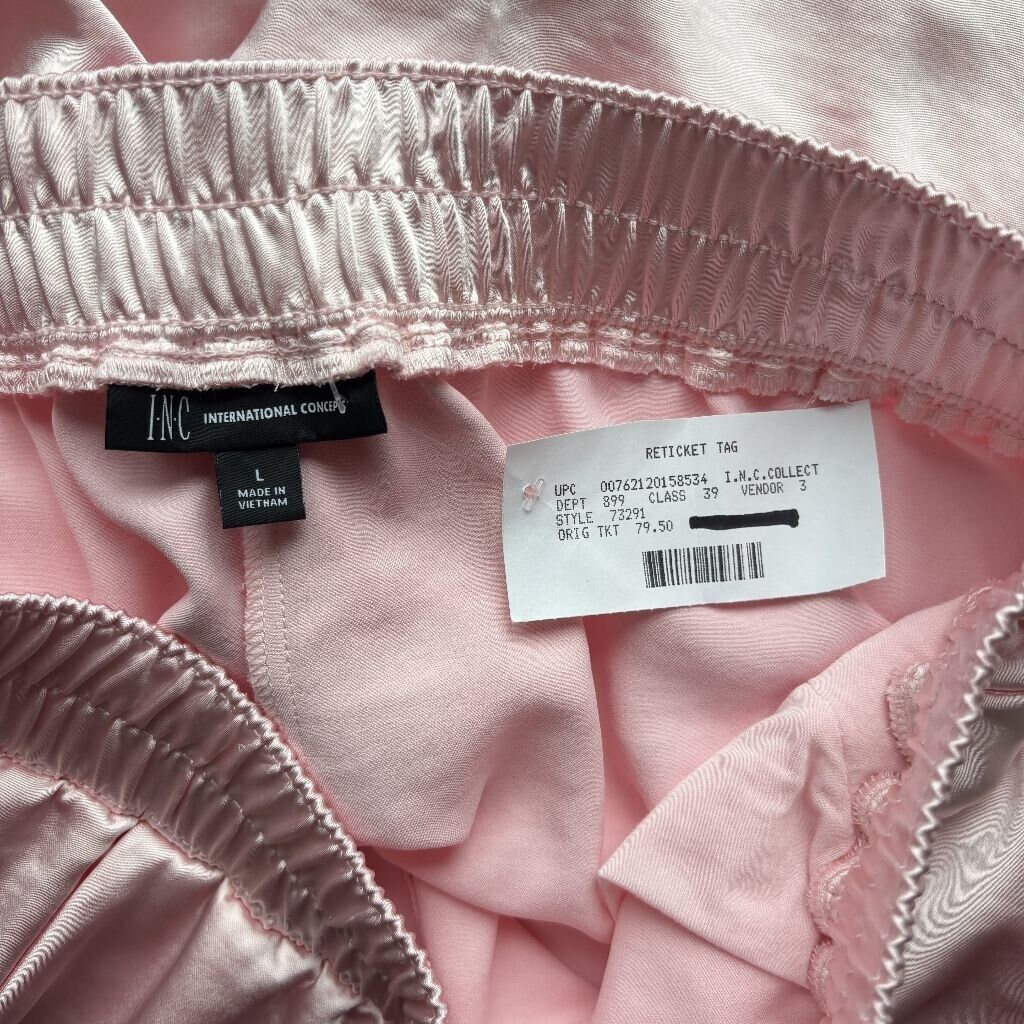 INC International Concepts Size Large Light Pink Satin Jogger Pants NWT