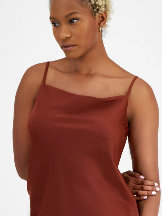 Bar III Size Large Bronze Satin Cowlneck Lined Spaghetti Strap Camisole Top NWT