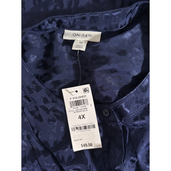 On 34th Plus Size 4X Button Front Blue Jacquard Long Sleeved Shirt NWT