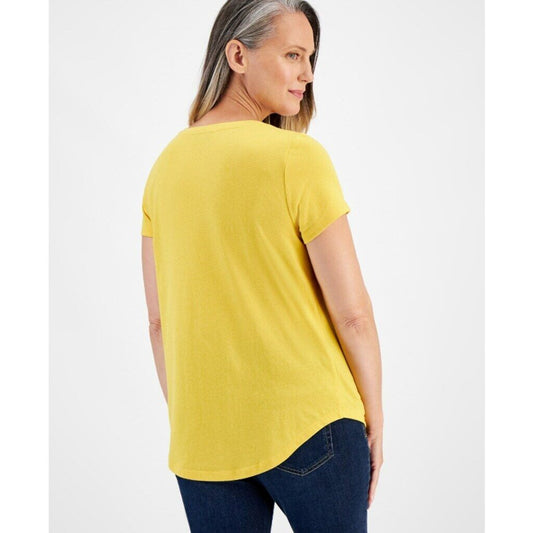 Style & Co Women's Medium Golden Yellow Perfect V-Neck Casual T-Shirt NWT