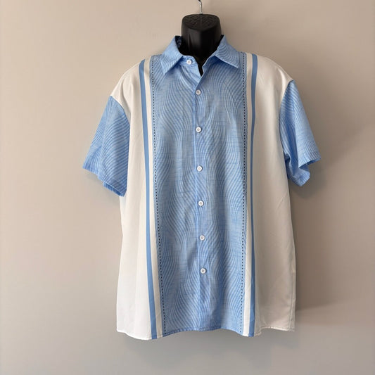 SHEIN Men's Large Blue White Striped Short Sleeve Casual Button Up Shirt NIB