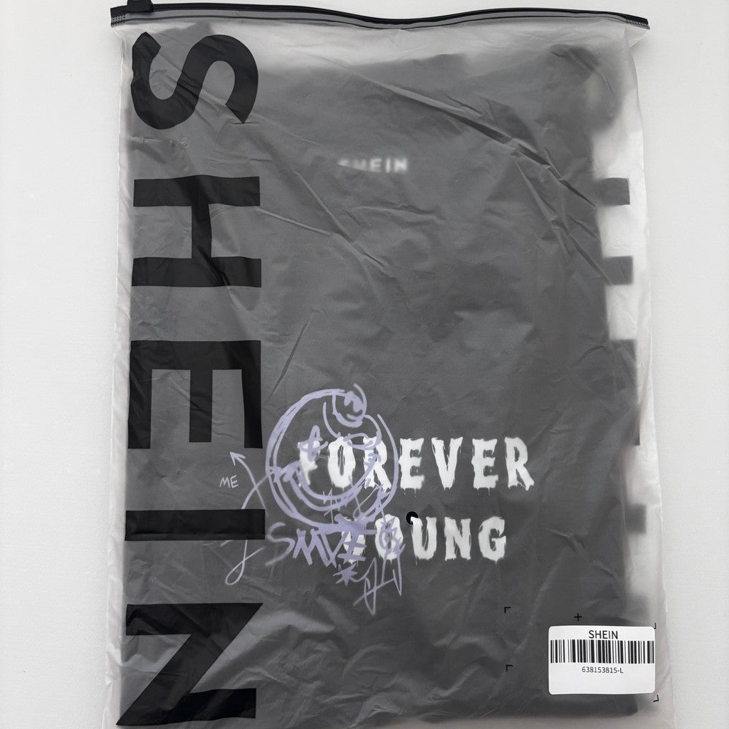 Shein Women's Size Large Black Short Sleeve Graphic Tee - "Forever Young" NIB