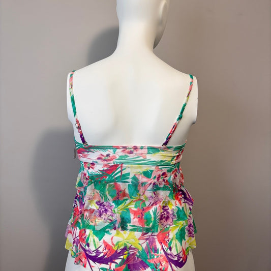 Wave Zone Women's Size 12 Colorful Flower Flutter Tankini w/ Support NWT