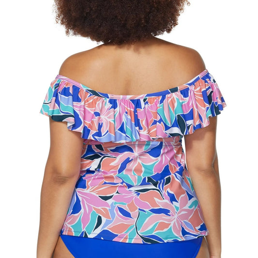 Raisins Women's 24W Plus Size Multicolor Off-The-Shoulder Tankini Top NWT