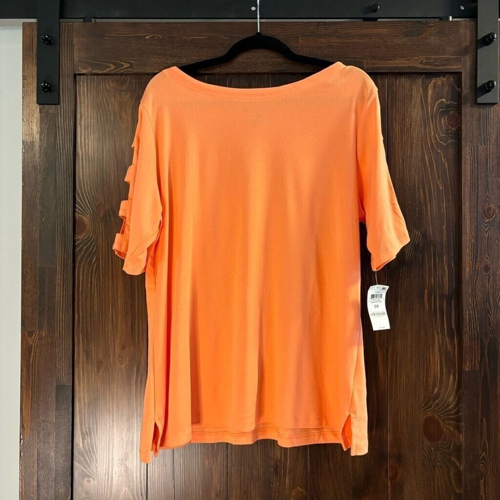 Karen Scott Plus Size Cotton Cutout-Sleeve Orange Top NWT