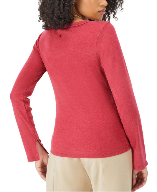Champion Size Large Red Ribbed Scoop Neck Long Sleeve Tee Top NWT