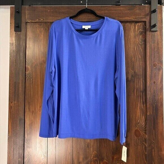 ON 34TH Plus Size Long-Sleeve Blue Soft & Stretchy Crewneck Knit Top NWT