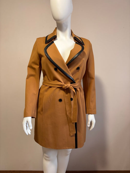 Bar III Size Large Caramel Coloured Double Breasted Belted Trench Coat NWT