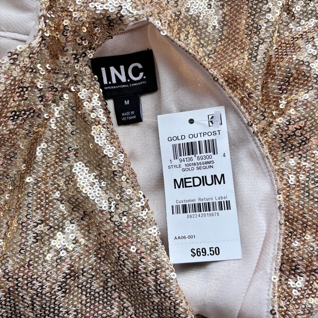 INC International Concepts Women's Medium Party Gold Sequin Halter Top NWT
