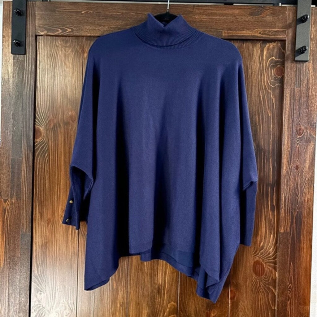 Alfani Size Small Navy Blue Turtleneck Poncho Long Sleeved Sweater NWT