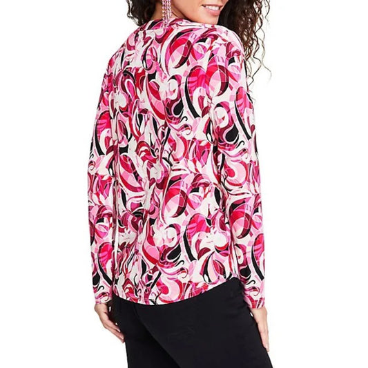 INC International Concepts Small Petite Pink Abstract Print Zip Pocket Top NWT