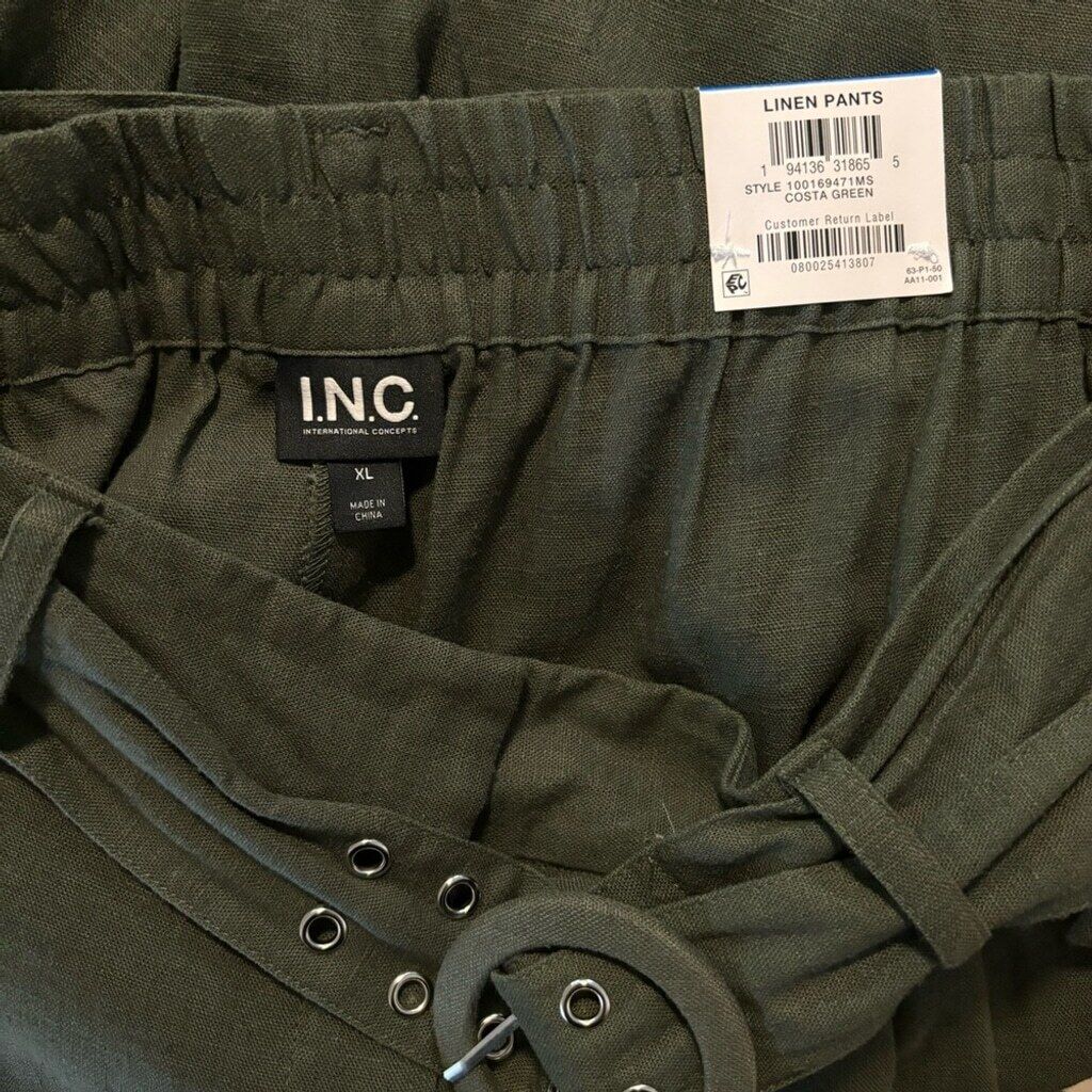 I.N.C. International Concepts Women's XL Green Linen Cropped Wide-Leg Pants NWT