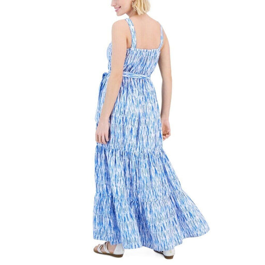 I.N.C. International Concepts Petite White & Blue Tiered Belted Dress NWT