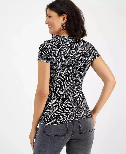 INC International Concepts Size XS Zebra Print Black White Short Sleeve Top NWT