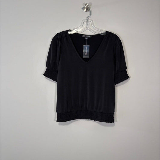 I.N.C. International Concepts Women's Black Smocked-Trim Blouse NWT