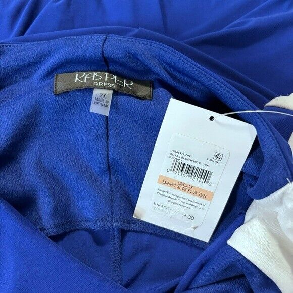 KASPER Plus Size Blue and White Colorblocked Split-Sleeve Dress NWT
