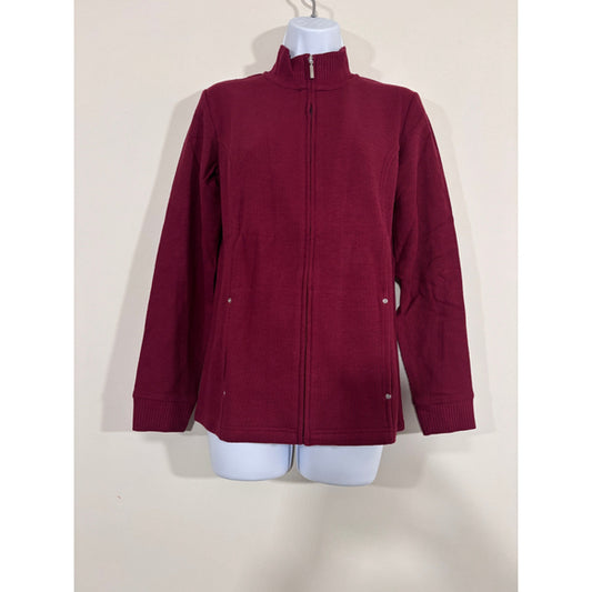 Karen Scott Women's Extra Small Deep Red Ribbed Zip-Up Fleece Jacket NWT