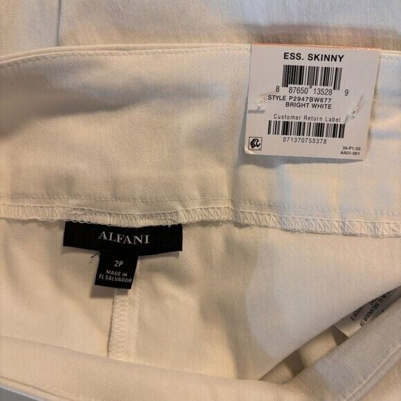 Alfani Petite White Tummy-Control Pull-On Skinny Dress Pants NWT