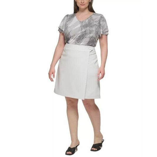 CALVIN KLEIN Plus and Petite Size Scuba-Crepe A-Line Wrap White Skirt NWT