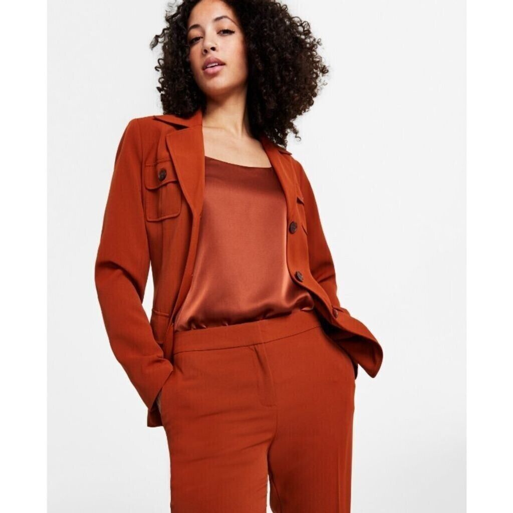Bar III Women's Dark Clay Colored Mid-Rise Straight Leg Dress Pants NWT