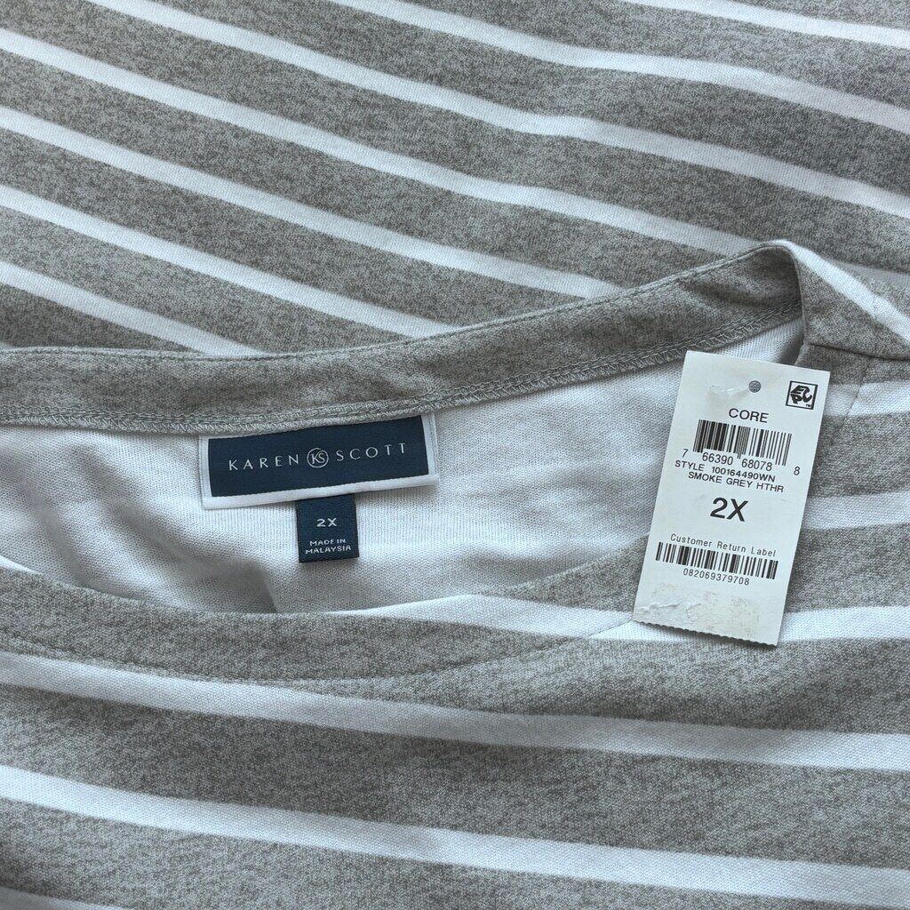 Karen Scott Women's Plus Size 2X Grey & White Asymmetric Striped Top NWT