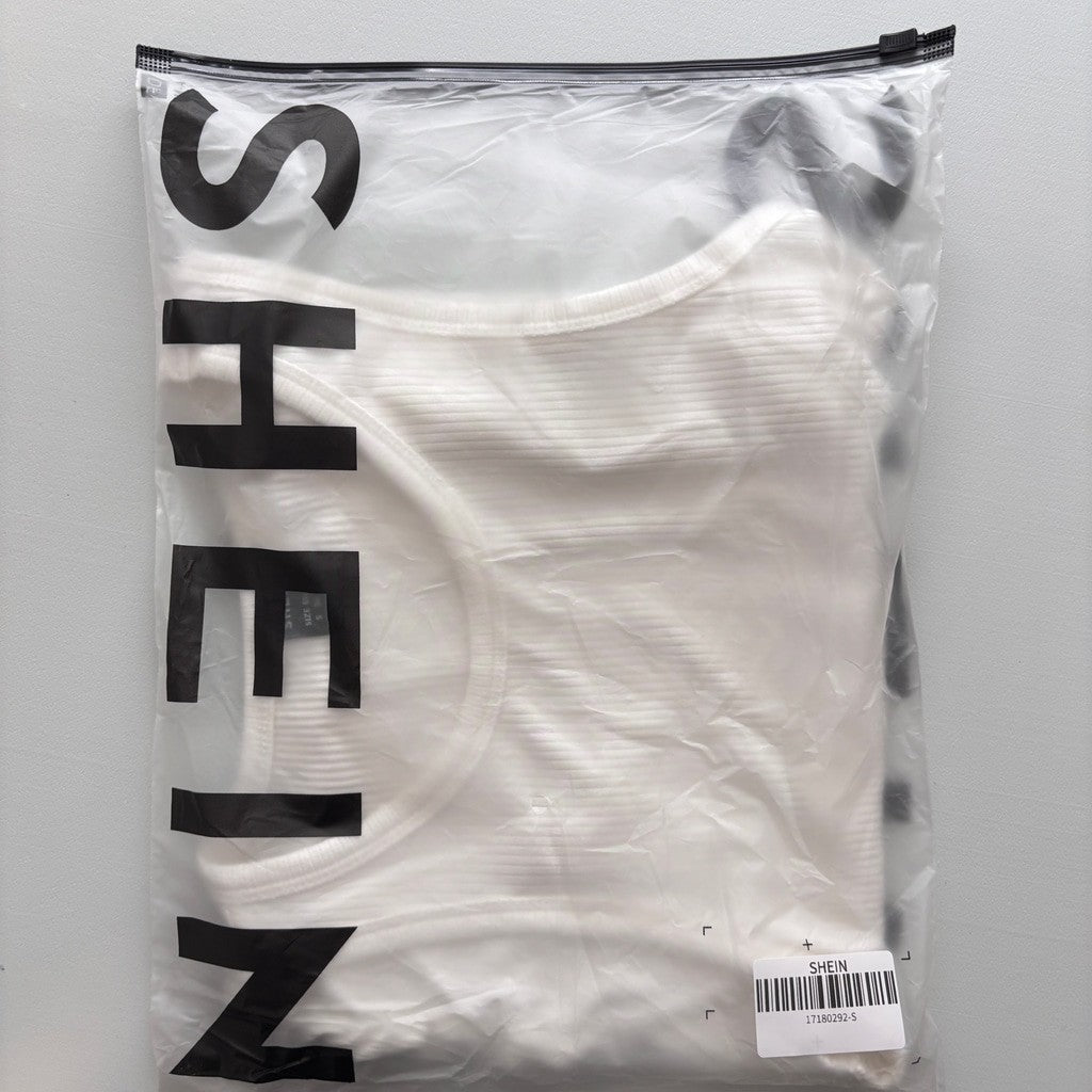 Shein Women’s Size Small Ivory Ribbed Cropped Tank Top w/ Ruched Sides NIB