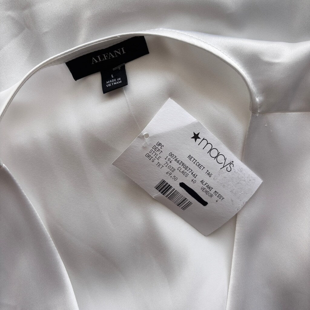 Alfani Women's Large White V-Neck Satin Twist-Front Sleeveless Top NWT