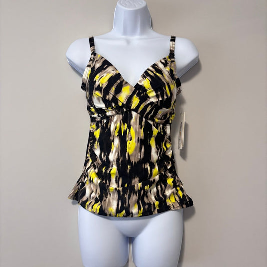 DKNY Women's Size Small Yellow Multicolor Twist-Front Tankini Swim Top NWT