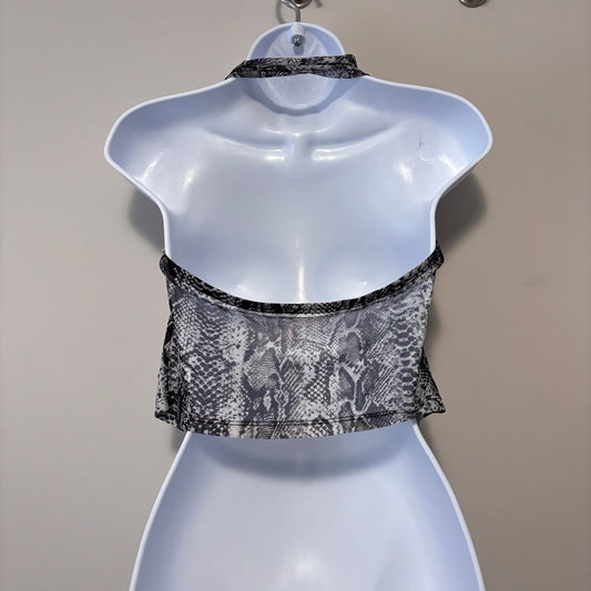 Shein Women's Large Black & White Snake Print Sheer Mesh Halter Crop Top NIB