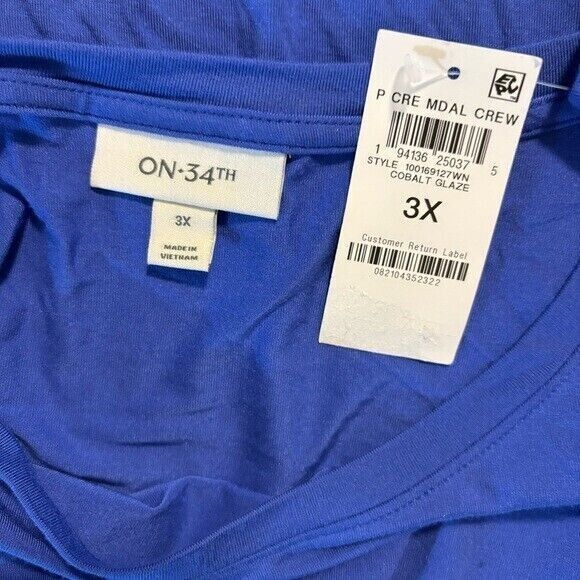 ON 34TH Plus Size Long-Sleeve Blue Soft & Stretchy Crewneck Knit Top NWT