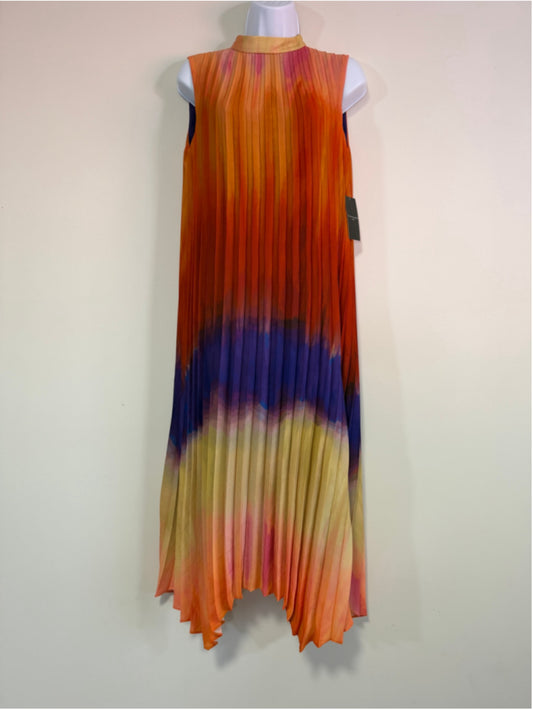 Tahari ASL Size 4 Pleated Watercolor Colorblock Pleated Midi Dress NWT