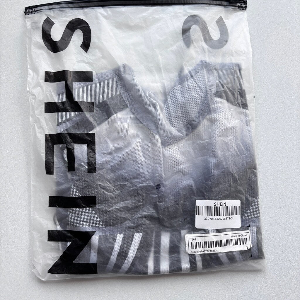 SHEIN ICON Women's Size S Gray Cyber Graphic Print Casual Sheer Crop Top NIB