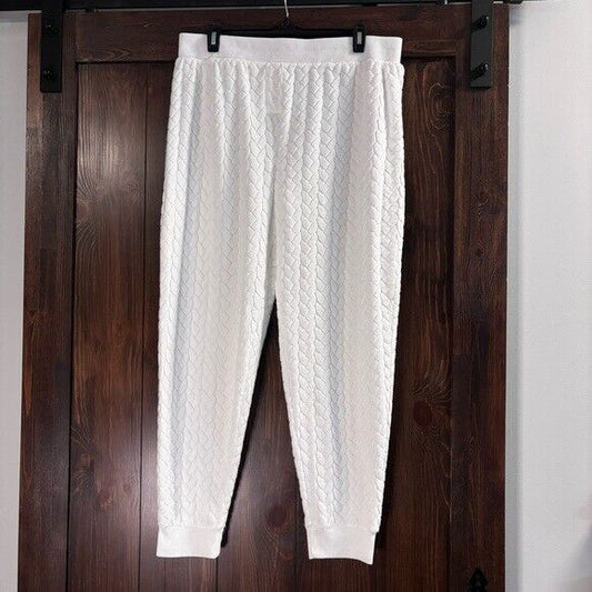 White Quilted Jogger Pants with an Elastic Waist, Size Large- NWOT