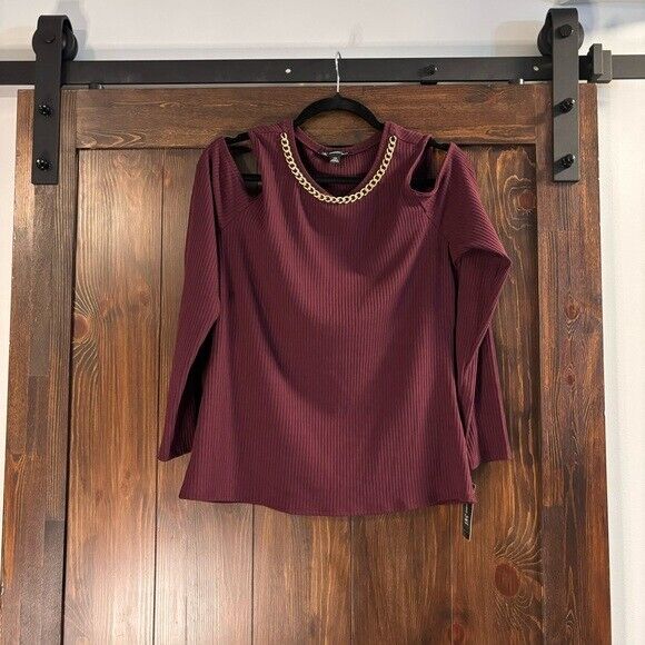 I.N.C. International Concepts Petite XL Chain-Embellished Cold-Shoulder Top NWT