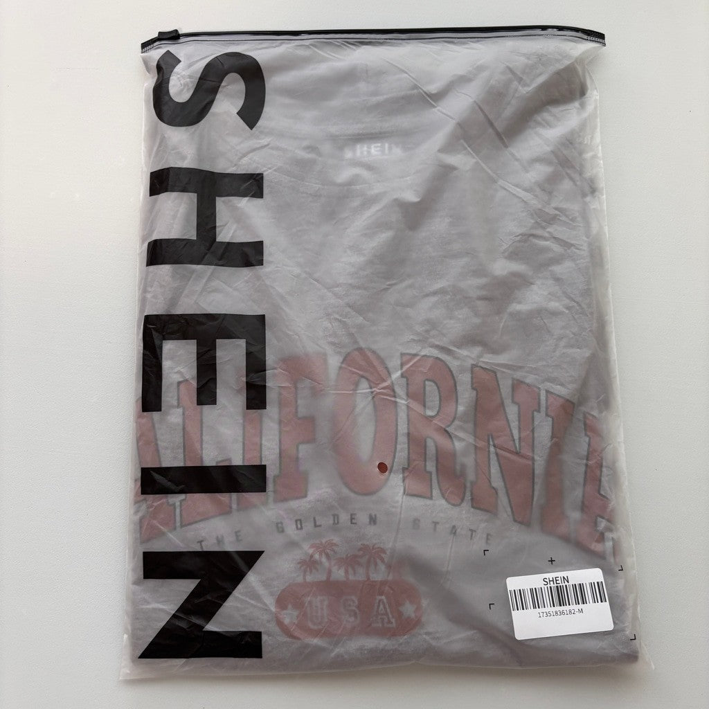 Shein Men's Size Medium Gray California Graphic Print Short-Sleeved T-Shirt NIB