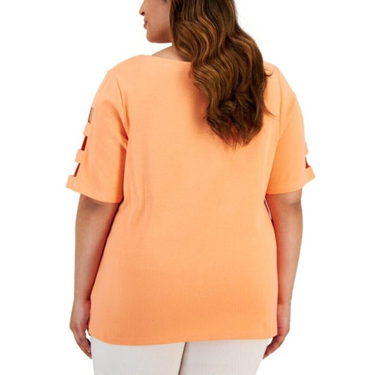 Karen Scott Plus Size Cotton Cutout-Sleeve Orange Top NWT