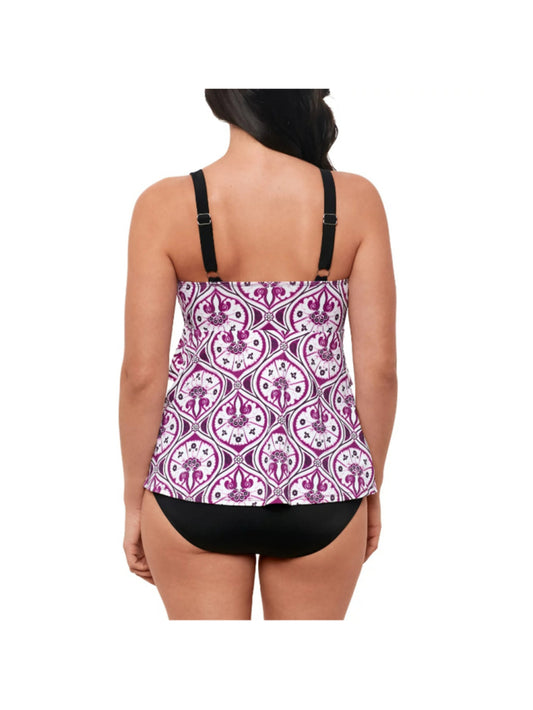 Swim Solutions Women's 12 Purple & White Printed Tiered One-Piece Swimsuit NWT