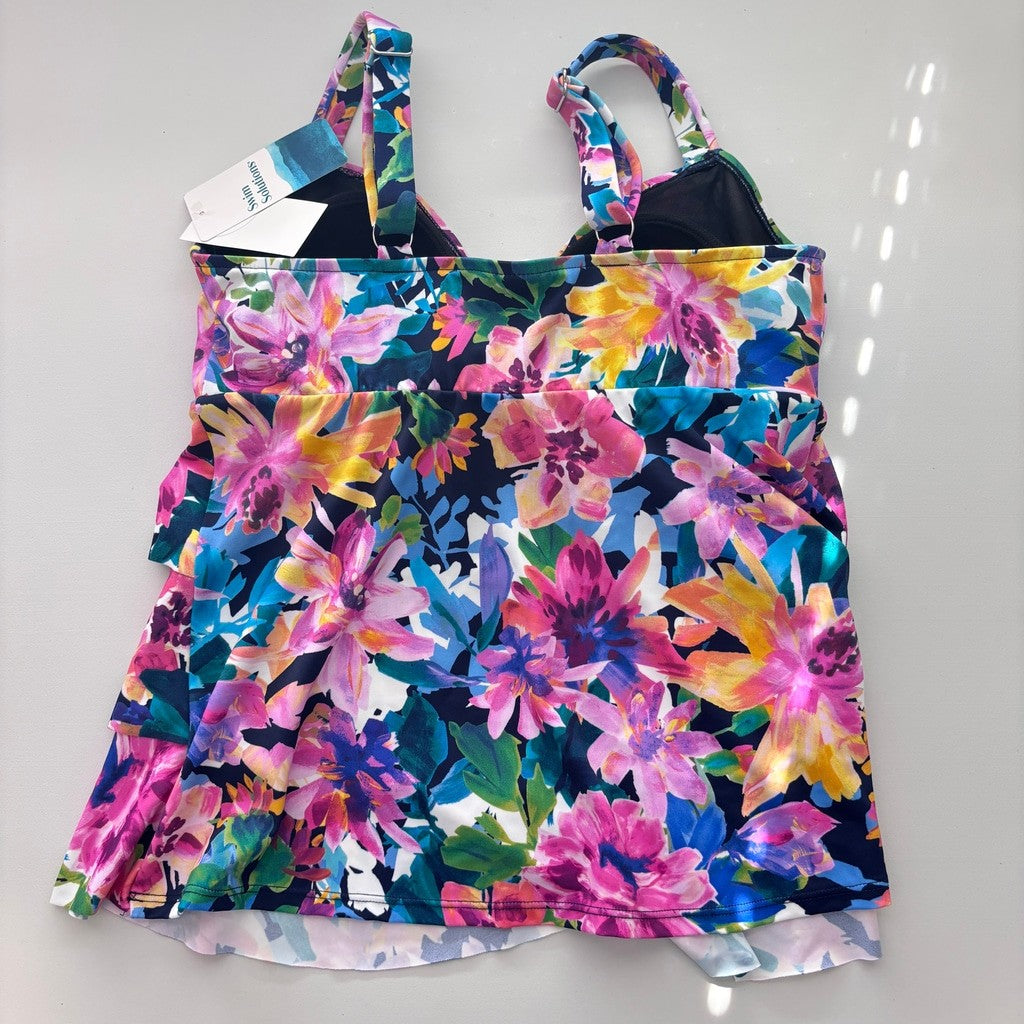 Swim Solutions Women's 10 Multicolor Floral Ruffle Triple-Tiered Tankini NWT