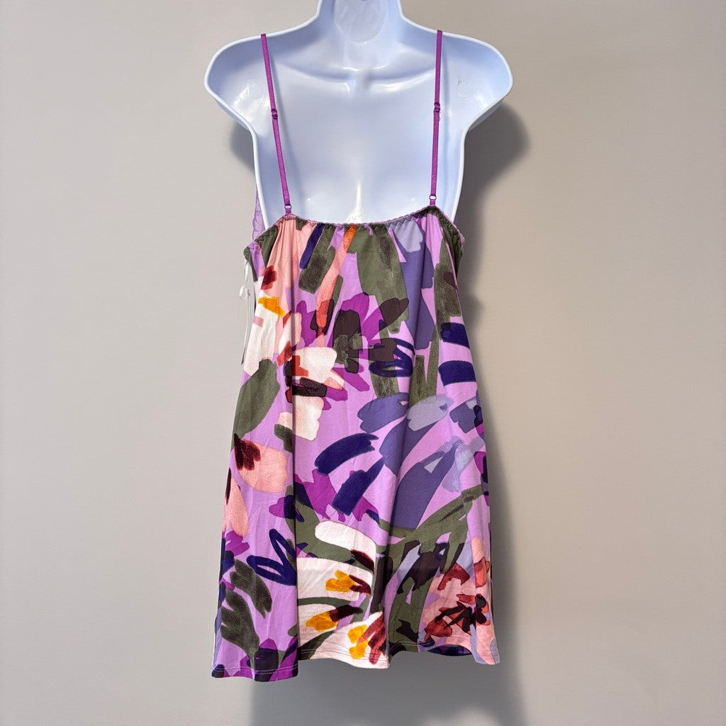 Linea Donatella Women's Purple Printed Lace-Trim Soft & Stretchy Chemise