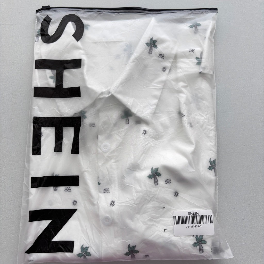 Men's Size Small White Button-Down Collared Shirt w/ Palm Tree Design Shein NIB
