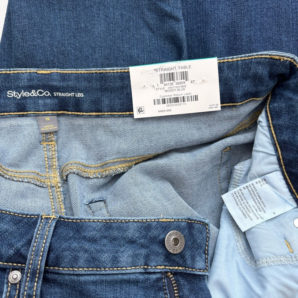 Style & Co Women's Size 16 Medium Wash Curvy Straight-Leg High Rise Jeans NWT