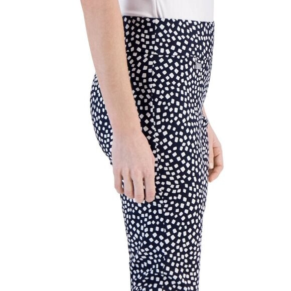 Alfani Petite Navy and White Printed Skinny Leg Pull-On Dress Pants NWT