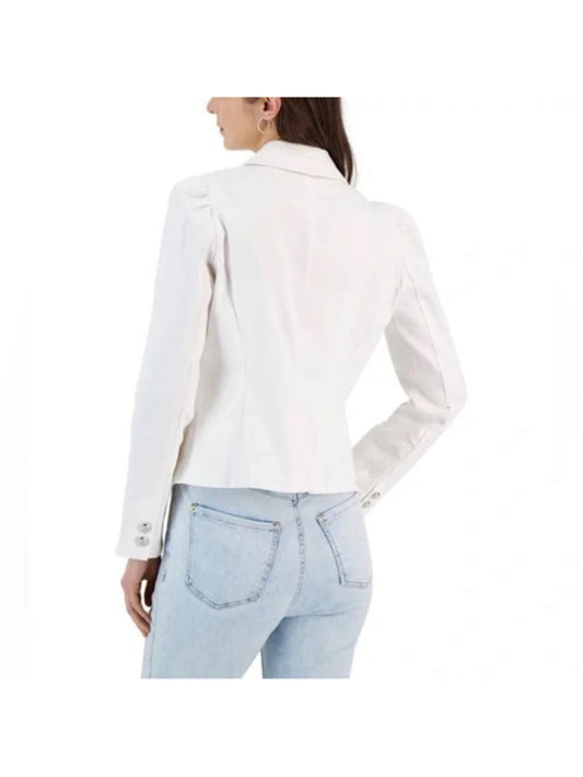 INC International Concepts Size Medium Puff-Sleeve White Denim Blazer Jacket NWT