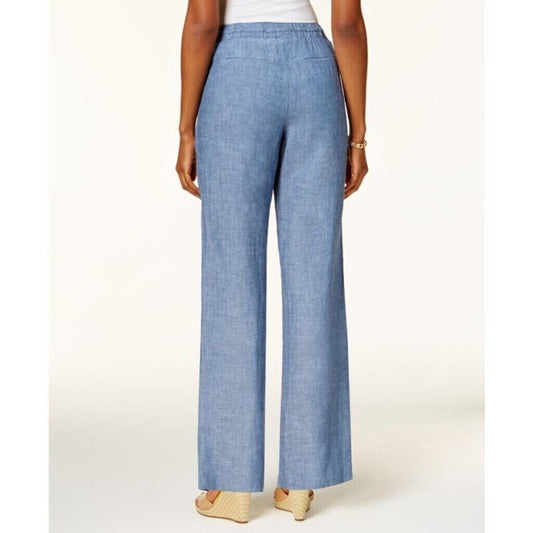 Charter Club Luxury Line Blue Petite 100% Linen Drawstring Pants NWT