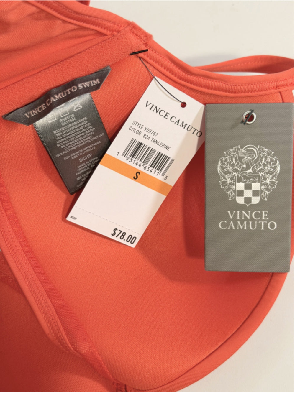 Vince Camuto Size Small Orange Draped Adjustable-Strap Designer Bikini Top NWT