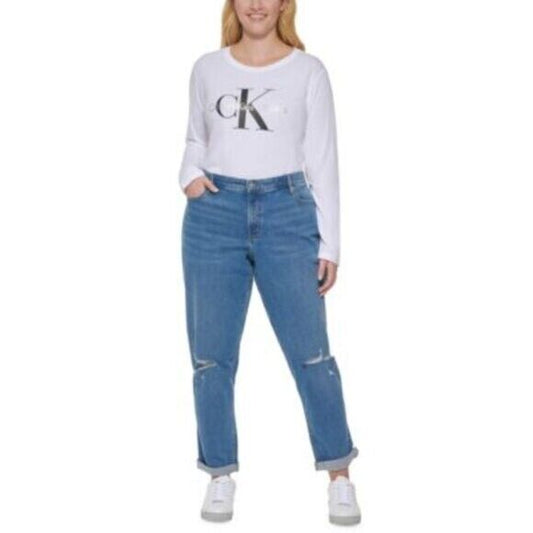 CALVIN KLEIN JEANS Plus Size Mid-Rise Slim-Fit Cuffed Boyfriend Jeans NWT