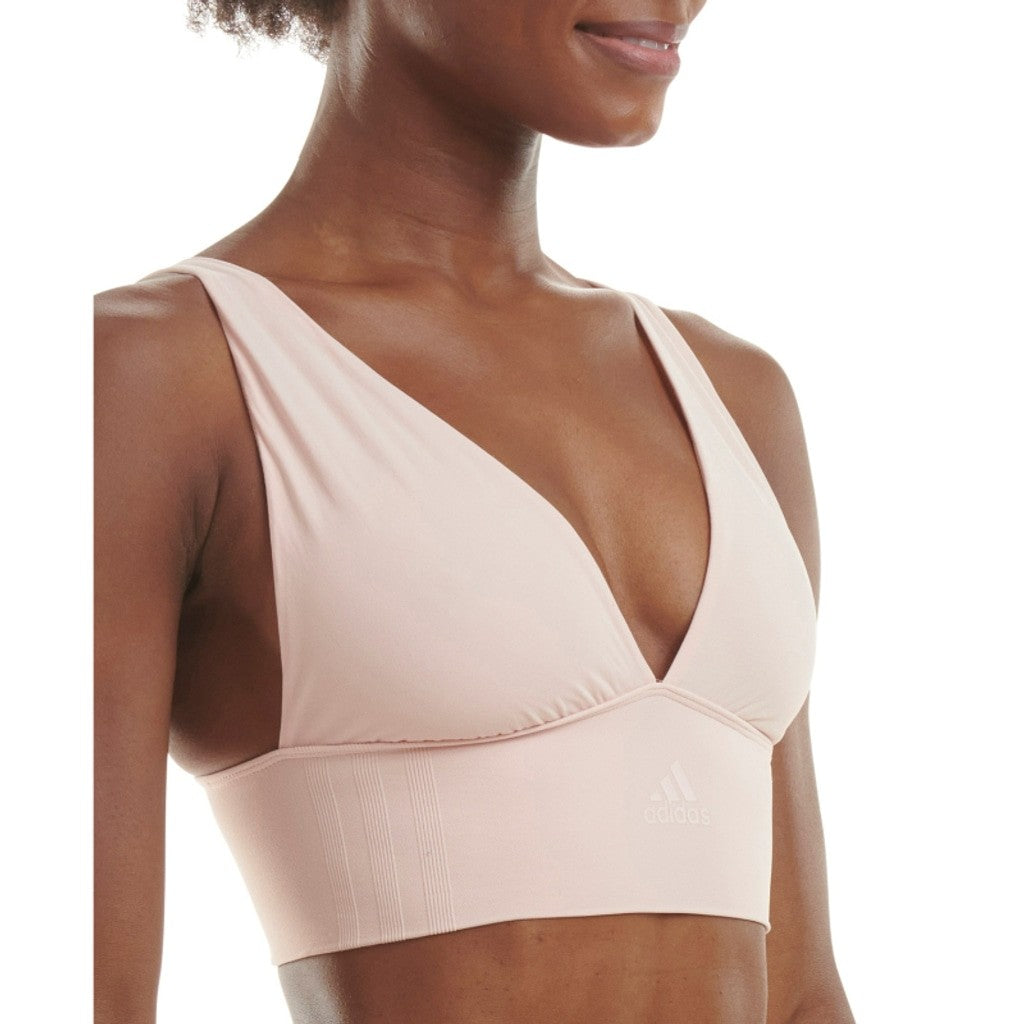 Adidas Women's Small Light Pink Longline Plunge Light Support Sports Bra NWT