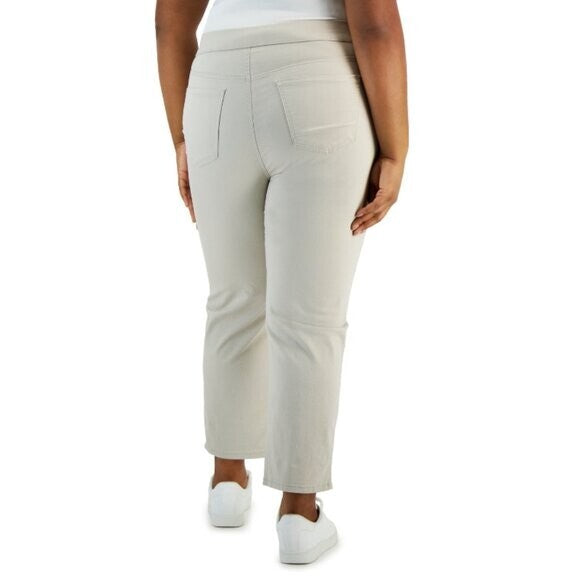 Karen Scott Plus Size Light Beige Elastic Waist Pull-On Stretchy Denim Pants NWT